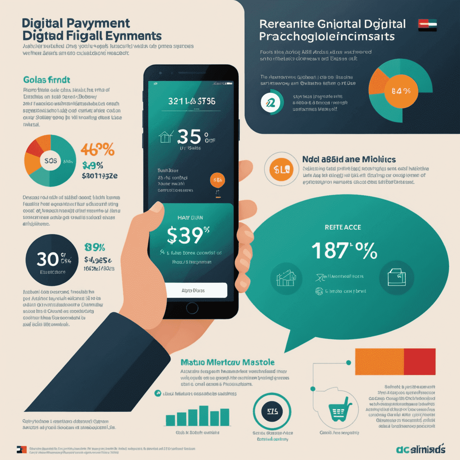 Infographic showing the growth of digital payments in UAE, with statistics on increased mobile wallet usage and decreased cash transactions