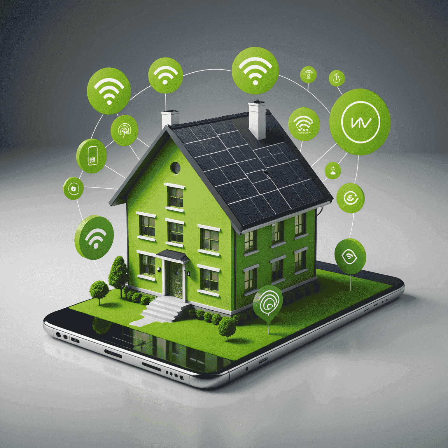 Graphic showing a house and a mobile device connected by green Wi-Fi symbols, representing Etisalat's internet packages