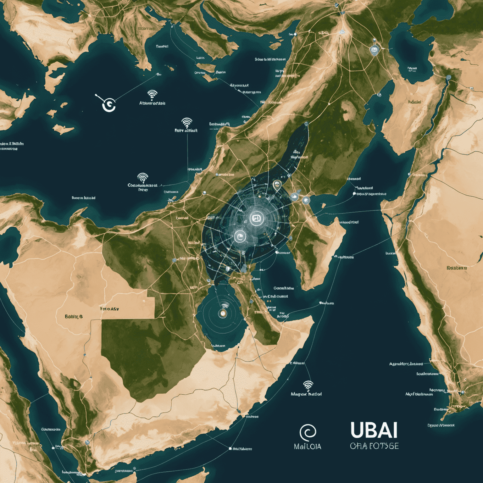 Map of UAE showing 5G coverage expansion, with Etisalat towers and connected devices